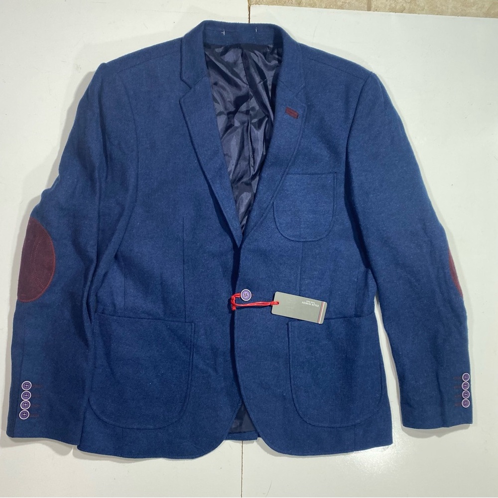 Felix Hardy Blue With Red Trim Slim Fit Cotton Blazer Jacket In Sax NWT 2XL